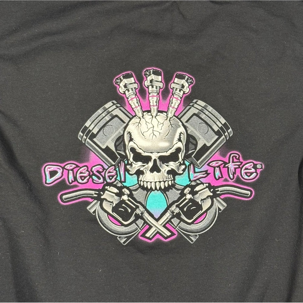 Diesel Life Graphic Hoodie Black Skull Engine Print Men's Medium - Picture 4 of 8